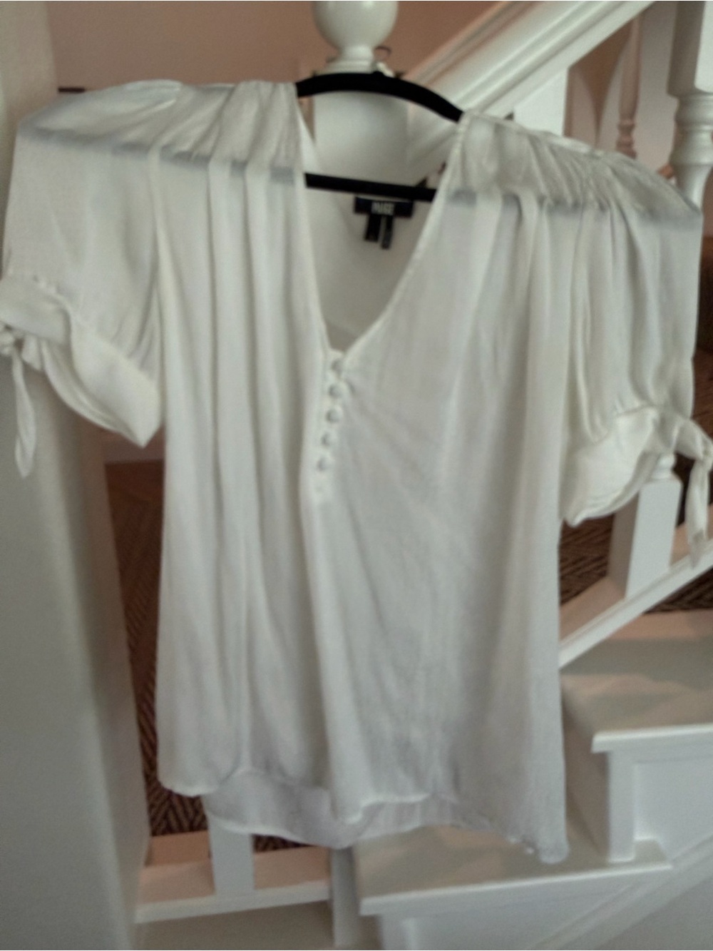 PAIGE White V-Neck Button Front Puff Sleeve Blouse